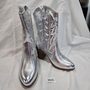 MIA Silver Metallic Western Cowboy Cowgirl Boots Heel Pointed Toe Women's 7.5